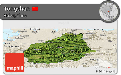 Satellite Panoramic Map of Tongshan, shaded relief outside