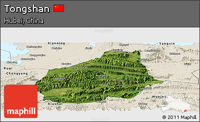 Satellite Panoramic Map of Tongshan, shaded relief outside