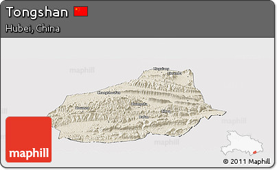 Shaded Relief Panoramic Map of Tongshan, cropped outside