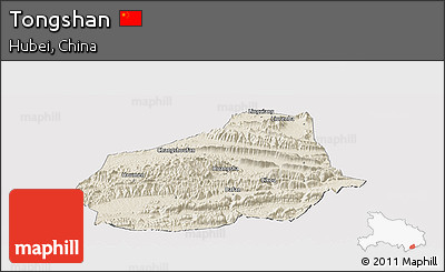 Shaded Relief Panoramic Map of Tongshan, cropped outside