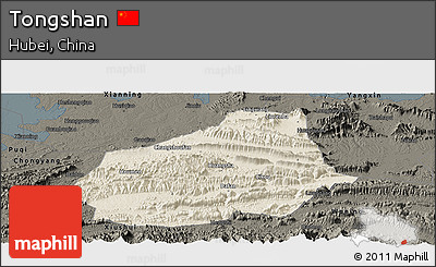 Shaded Relief Panoramic Map of Tongshan, darken