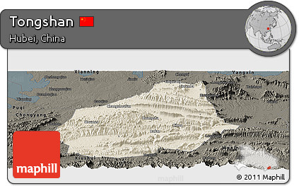 Shaded Relief Panoramic Map of Tongshan, darken