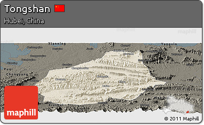 Shaded Relief Panoramic Map of Tongshan, darken