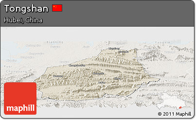 Shaded Relief Panoramic Map of Tongshan, lighten