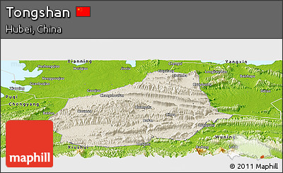 Shaded Relief Panoramic Map of Tongshan, physical outside