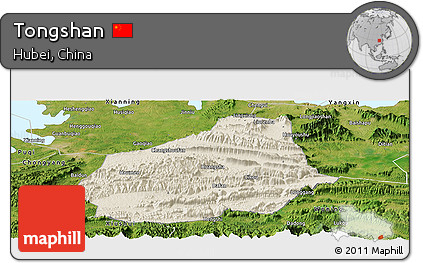 Shaded Relief Panoramic Map of Tongshan, satellite outside