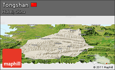 Shaded Relief Panoramic Map of Tongshan, satellite outside