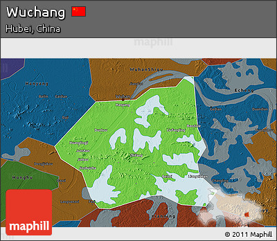 Political 3D Map of Wuchang, darken