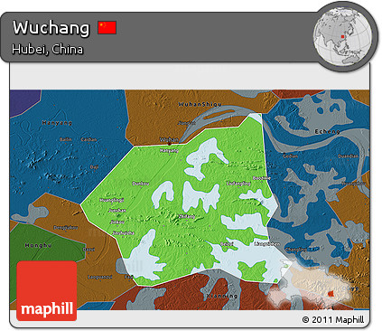 Political 3D Map of Wuchang, darken