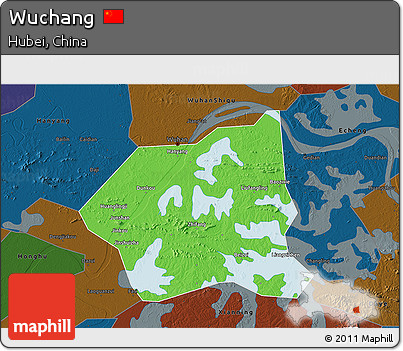 Political 3D Map of Wuchang, darken