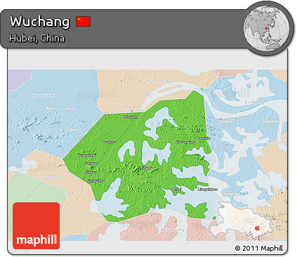 Political 3D Map of Wuchang, lighten