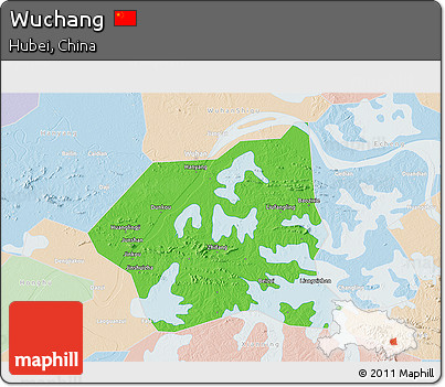 Political 3D Map of Wuchang, lighten