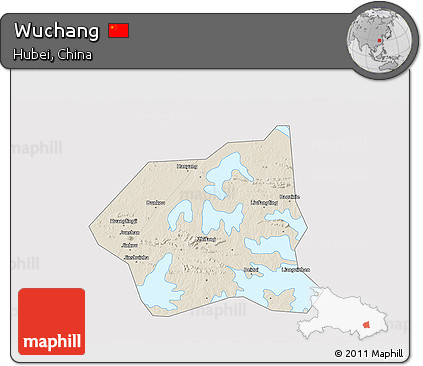 Shaded Relief 3D Map of Wuchang, cropped outside