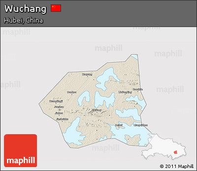 Shaded Relief 3D Map of Wuchang, cropped outside