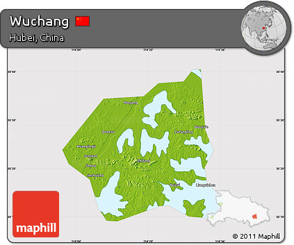 Physical Map of Wuchang, cropped outside