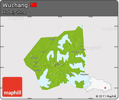 Physical Map of Wuchang, cropped outside