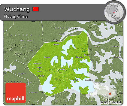 Physical Map of Wuchang, semi-desaturated