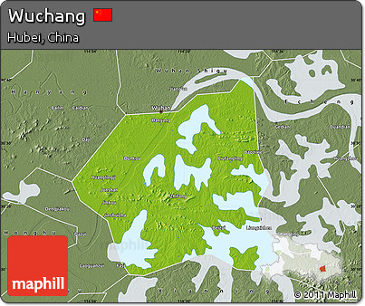 Physical Map of Wuchang, semi-desaturated