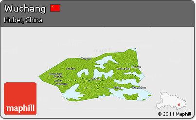 Physical Panoramic Map of Wuchang, single color outside