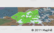 Political Panoramic Map of Wuchang, darken, semi-desaturated