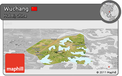 Satellite Panoramic Map of Wuchang, lighten, desaturated