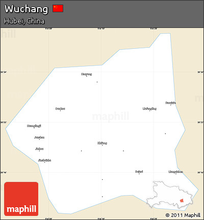 Classic Style Simple Map of Wuchang, single color outside