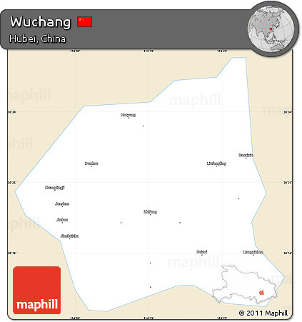 Classic Style Simple Map of Wuchang, single color outside