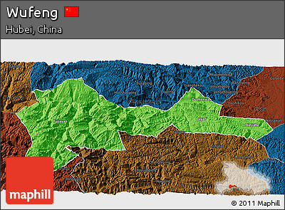 Political 3D Map of Wufeng, darken