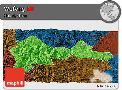 Political 3D Map of Wufeng, darken
