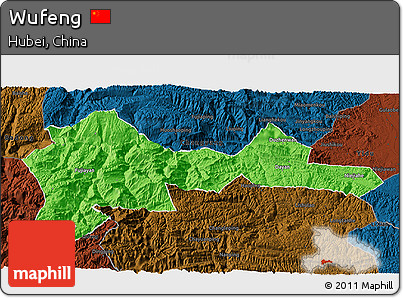 Political 3D Map of Wufeng, darken