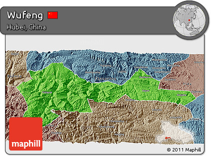 Political 3D Map of Wufeng, semi-desaturated