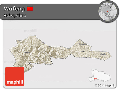 Shaded Relief 3D Map of Wufeng, cropped outside