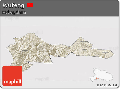 Shaded Relief 3D Map of Wufeng, cropped outside
