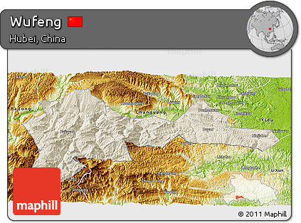 Shaded Relief 3D Map of Wufeng, physical outside