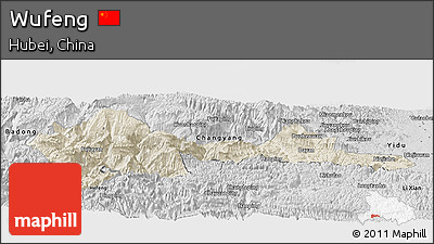 Shaded Relief Panoramic Map of Wufeng, desaturated
