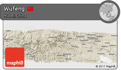 Shaded Relief Panoramic Map of Wufeng