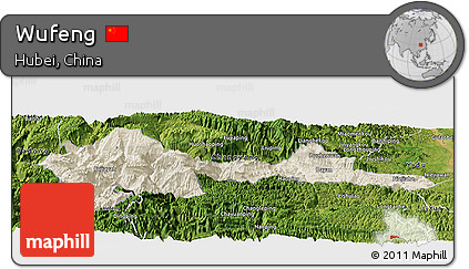 Shaded Relief Panoramic Map of Wufeng, satellite outside