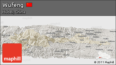 Shaded Relief Panoramic Map of Wufeng, semi-desaturated