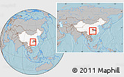 Gray Location Map of Xianfeng, highlighted country, highlighted parent region, within the entire country, hill shading