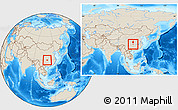 Shaded Relief Location Map of Xianfeng, within the entire country