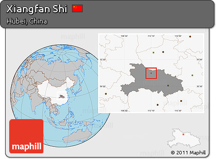 Gray Location Map of Xiangfan Shi, highlighted country, highlighted parent region