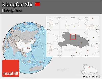 Gray Location Map of Xiangfan Shi, highlighted country, highlighted parent region