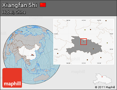 Gray Location Map of Xiangfan Shi, highlighted country, highlighted parent region, hill shading
