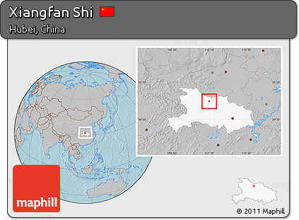 Gray Location Map of Xiangfan Shi, highlighted parent region, hill shading
