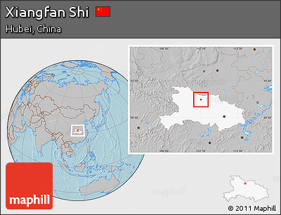 Gray Location Map of Xiangfan Shi, highlighted parent region, hill shading