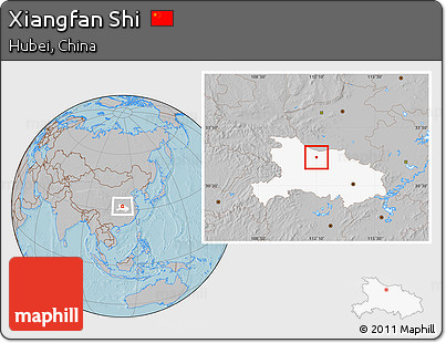 Gray Location Map of Xiangfan Shi, highlighted parent region, hill shading