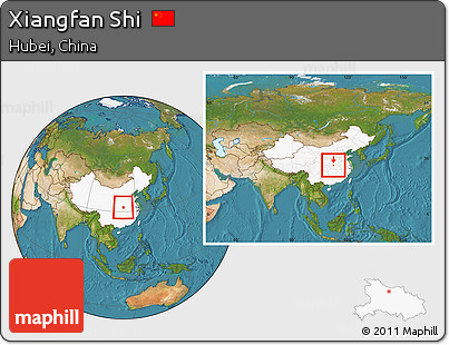 Satellite Location Map of Xiangfan Shi, highlighted country, within the entire country