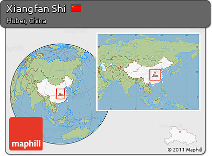 Savanna Style Location Map of Xiangfan Shi, highlighted country, highlighted parent region, within the entire country