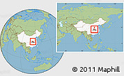 Savanna Style Location Map of Xiangfan Shi, highlighted country, highlighted parent region, within the entire country