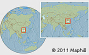Savanna Style Location Map of Xiangfan Shi, highlighted parent region, within the entire country, hill shading